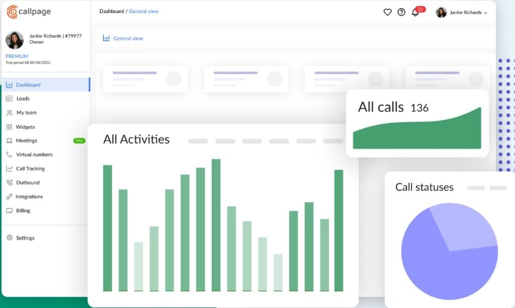 Callpage software dashboard general view