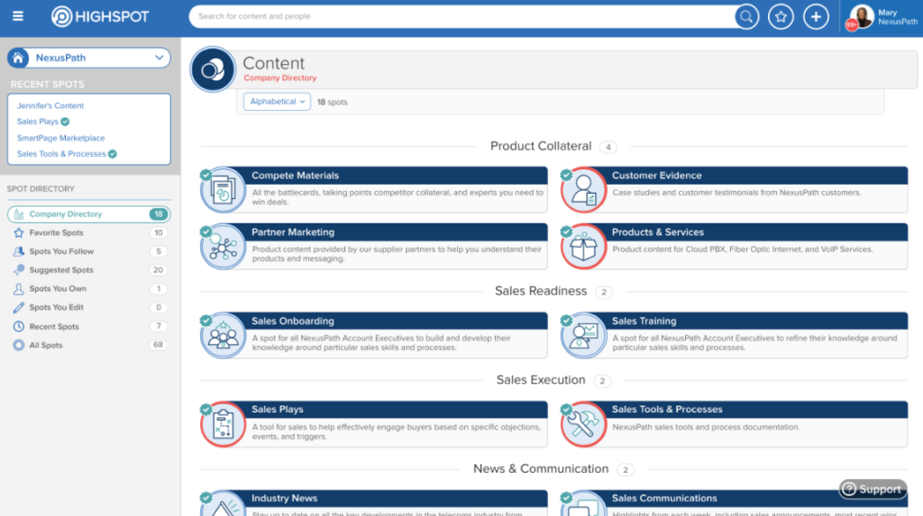 Highspot software review, a dashboard screenshot of the tool